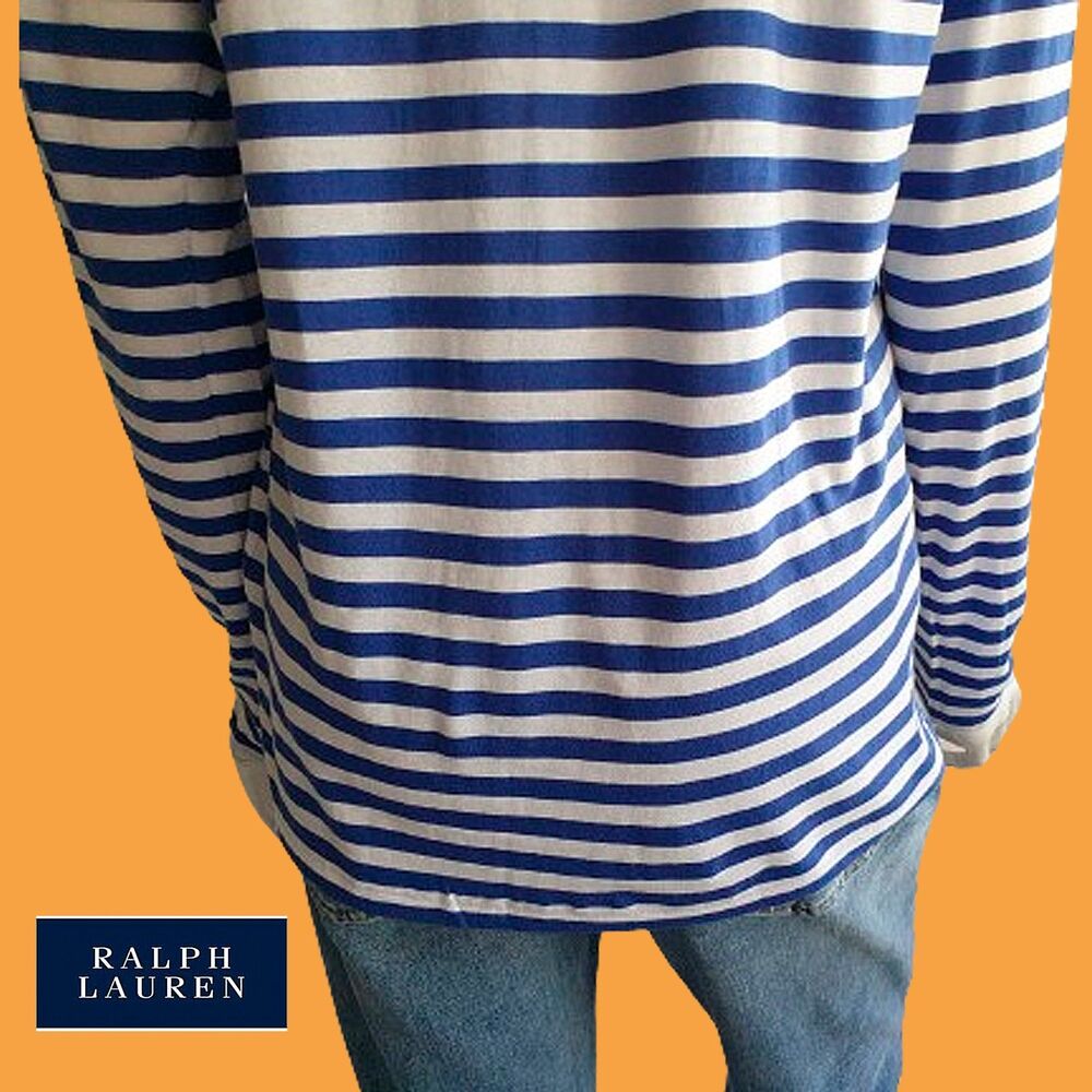 RALPH LAUREN Blue Label Striped Lime Pony V-Neck Long-Sleeve T-Shirt L - Picture 10 of 12